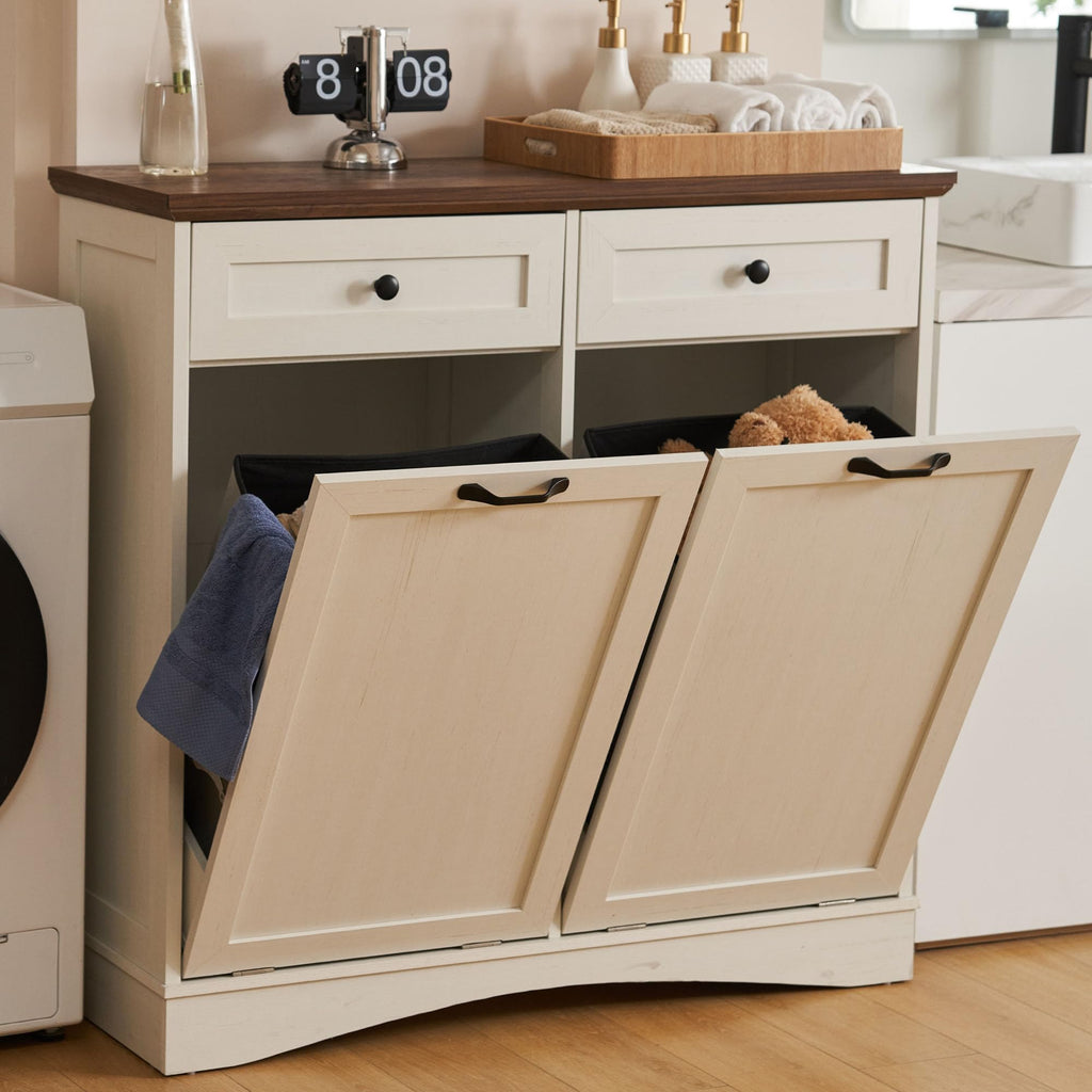 Antique White Tilt Out Trash Cabinet D620687