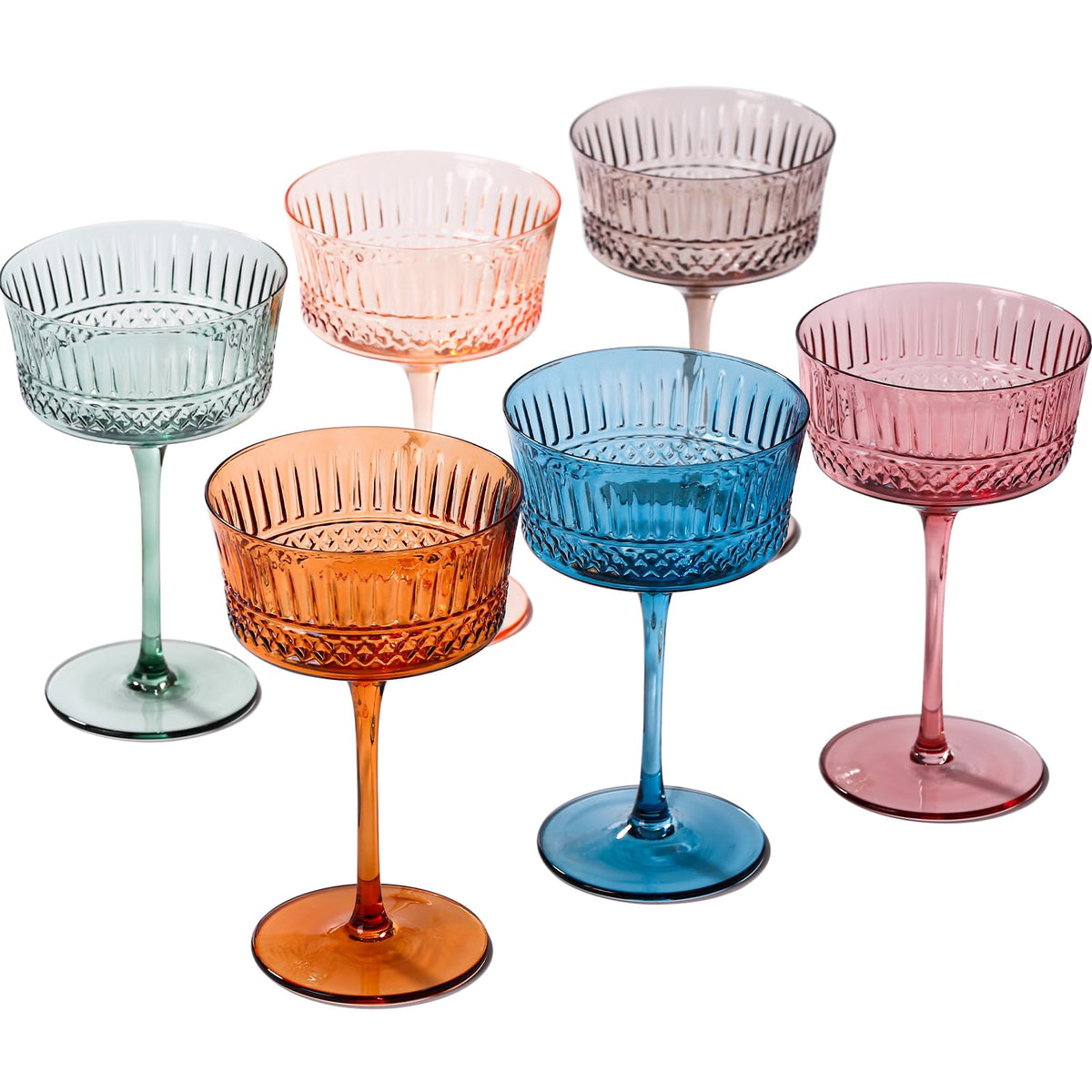 Colored Coupe Glasses Set of 6, 9.3oz Crystal Cocktail Glass C9034