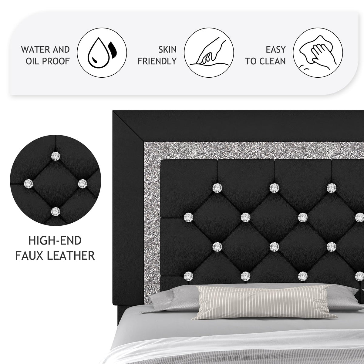 Full Size Faux Leather Platform Bed with Diamond Headboard X5054
