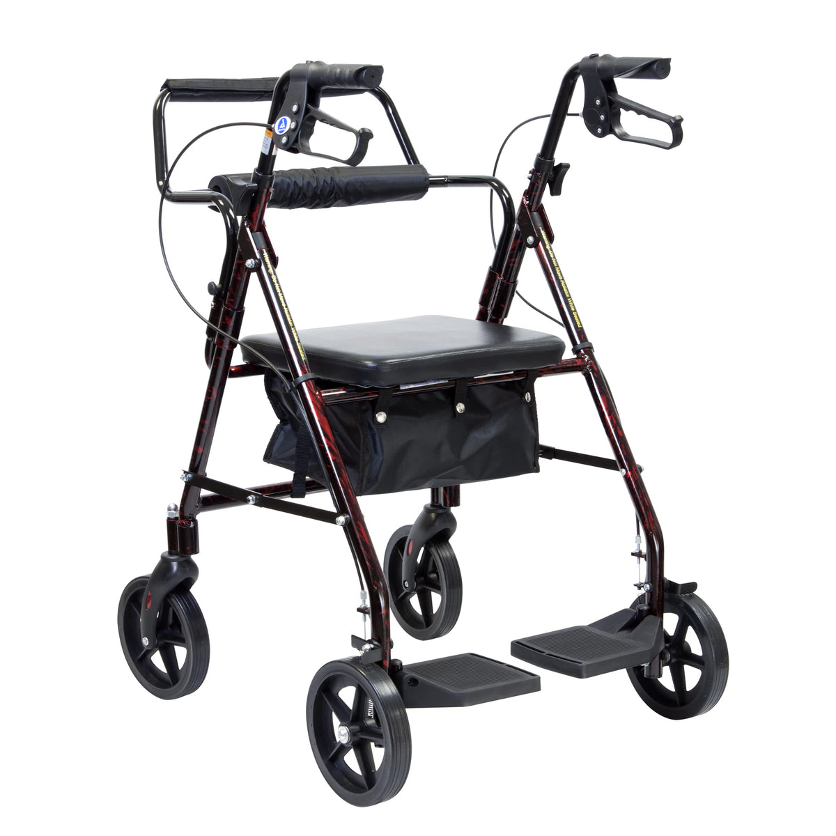 4 Wheel Rollator and Transport Wheelchair with Fold-Down Footrests, Red Frame Q462636