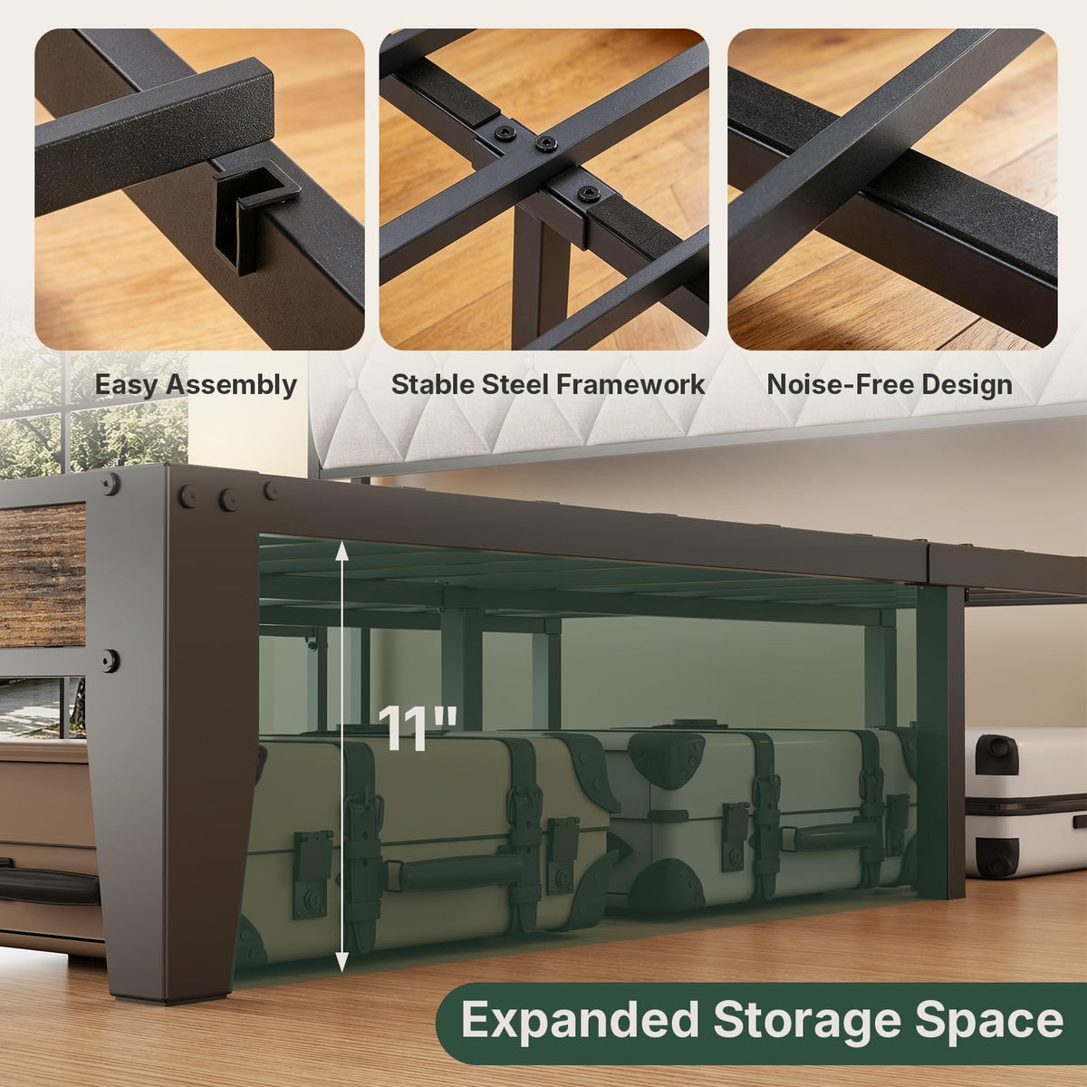 Twin Bed Frame with Headboard and Charging Plug U11117