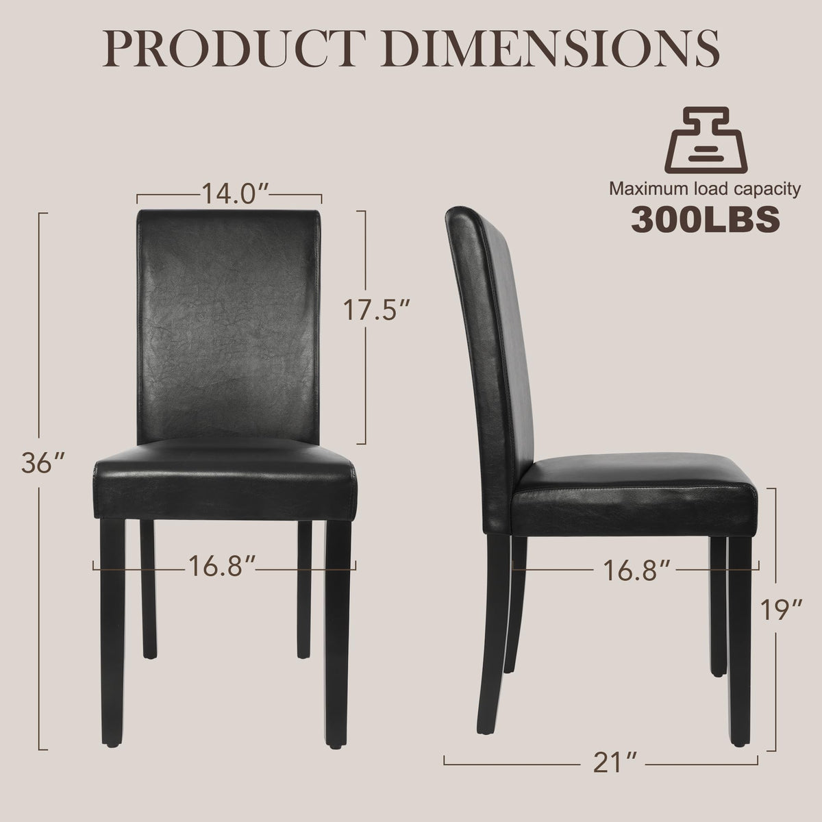 Black Upholstered Dining Chairs Set of 6 with Solid Wood Legs Z5801