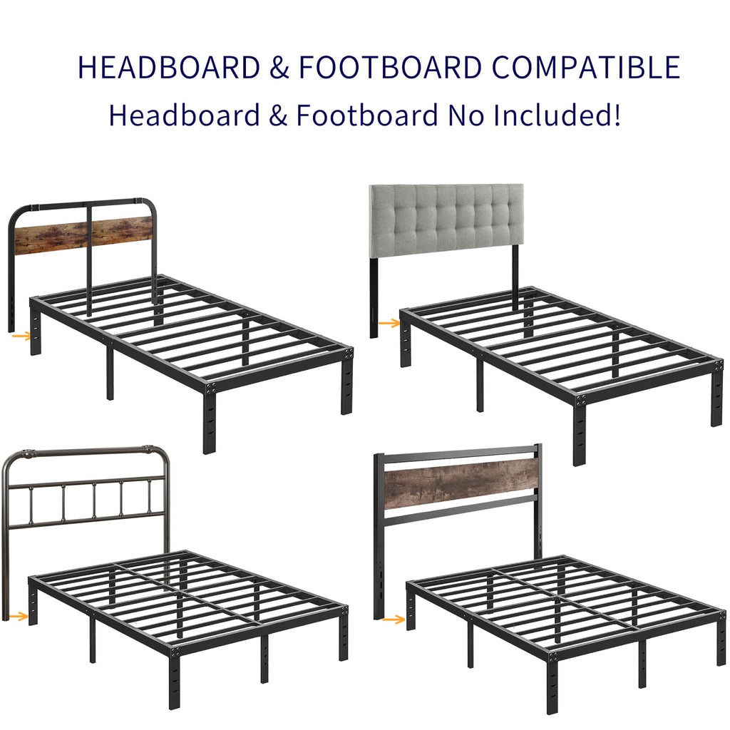 14 Inch Metal Queen Bed Frame with Storage, Black P967165