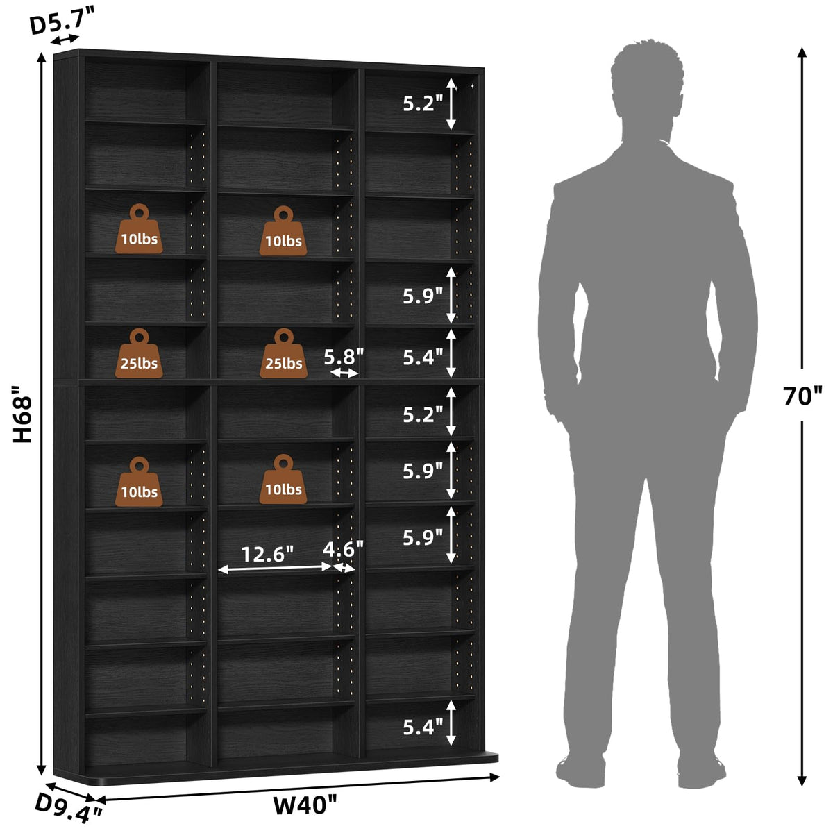 Black 11 Tier Display Cabinet D4770