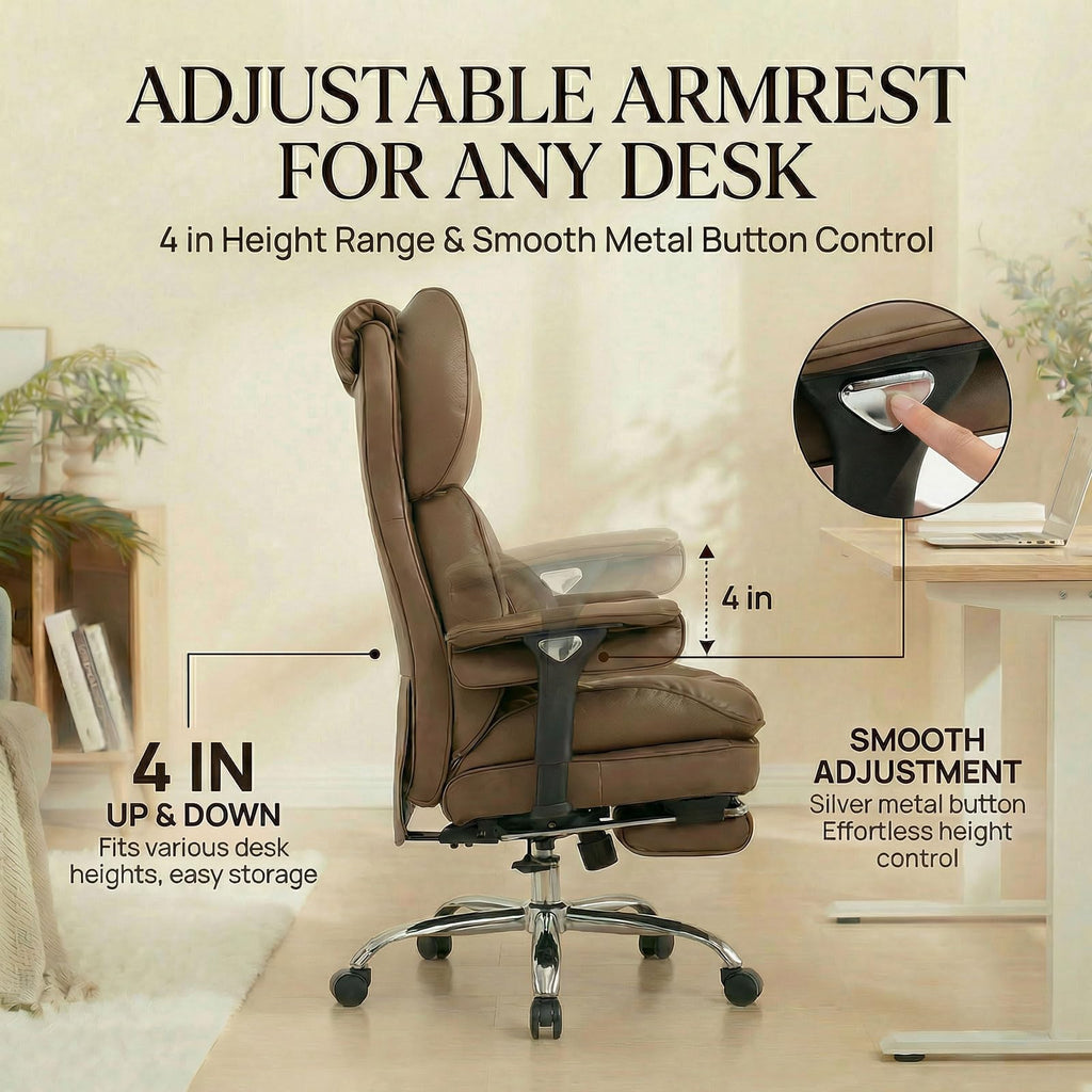 Big & Tall Desk Chair with Footrest Brown U13620