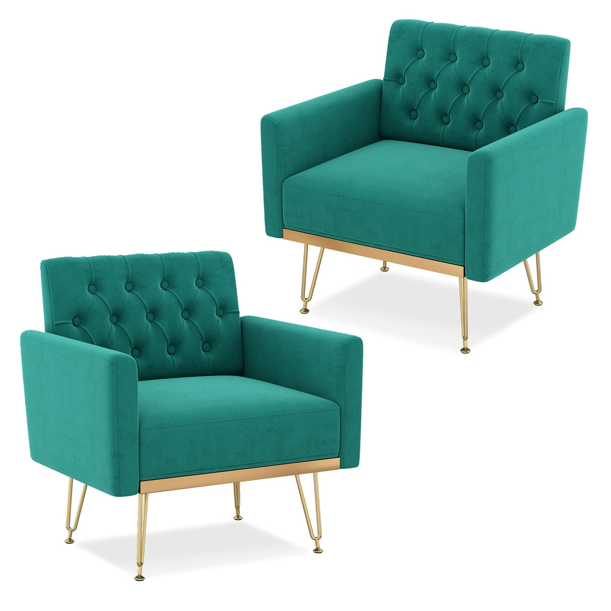 Oversized Velvet Tufted Accent Chair with Gold Legs Y338947