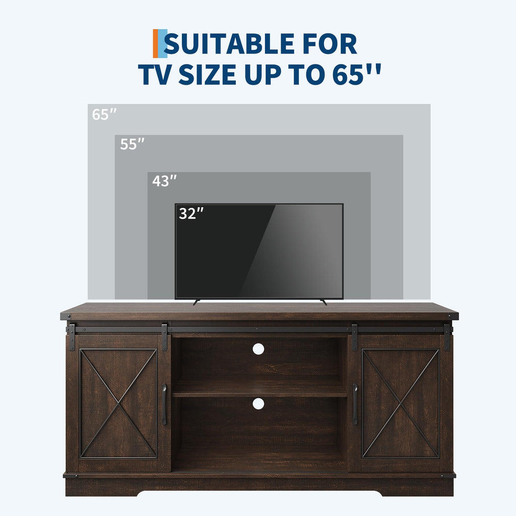 Brown Farmhouse TV Stand with Sliding Barn Doors and Storage Cabinets C45067