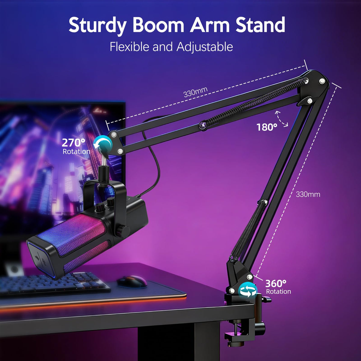 Black USB Condenser Microphone with Boom Arm P3908