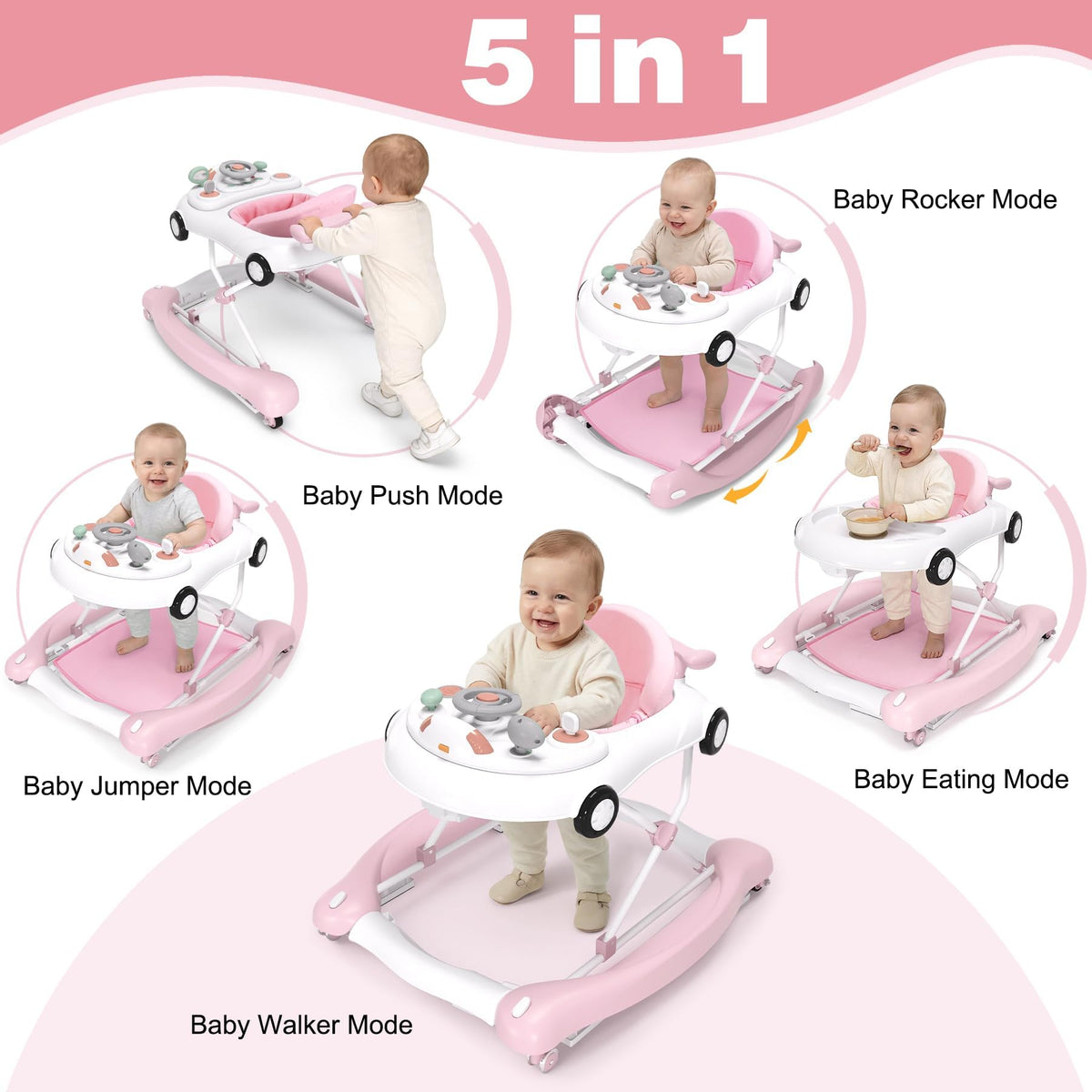 5-in-1 Convertible Baby Walker with Steering Wheel Music Activity Center P76832