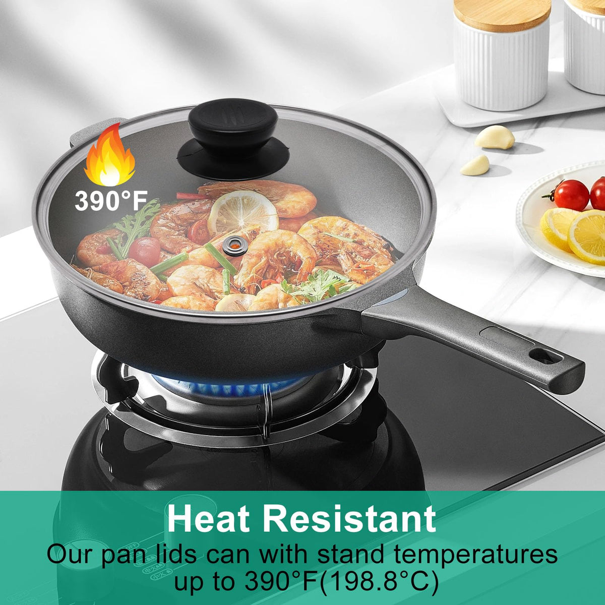 10 Inch Round Tempered Glass Pan Lid with Heat Resistant Handle Y371334