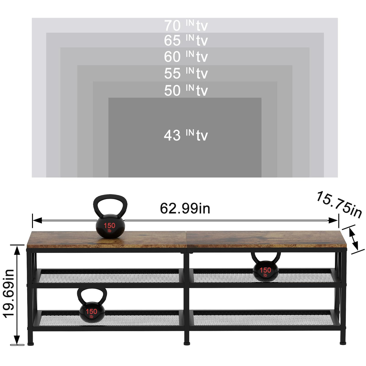 63" TV Stand with 3-Tier Storage Shelves Q74880