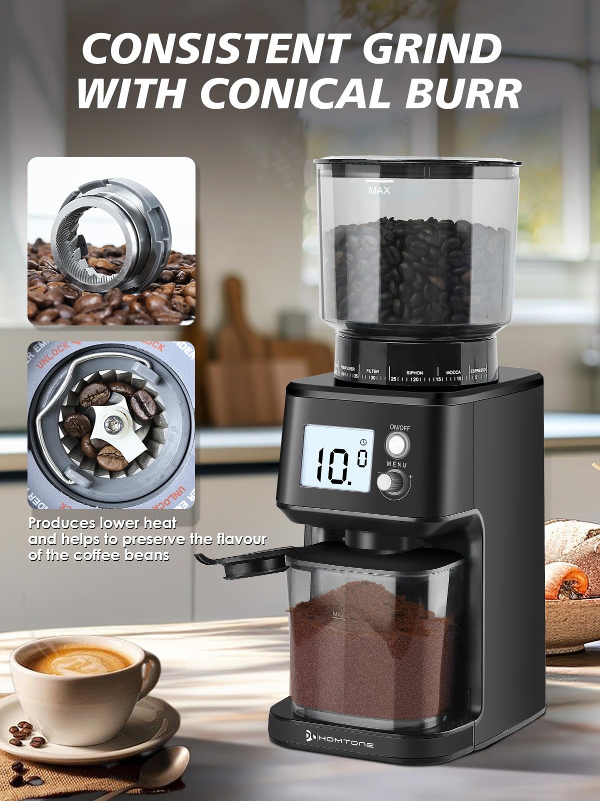 Conical Burr Espresso Coffee Grinder, 51 Settings, Stainless Steel K80694