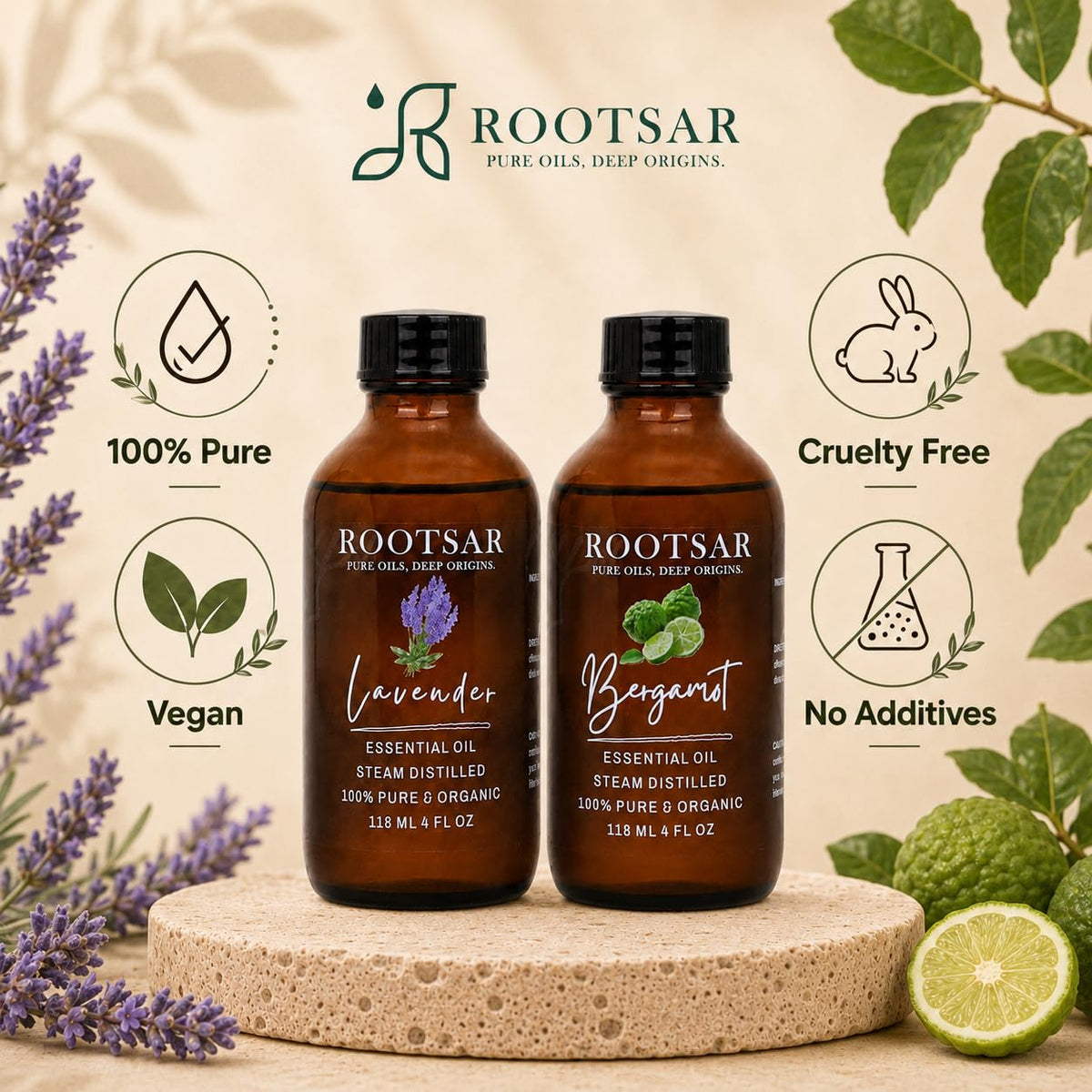100% Pure Essential Oil Set Lavender & Bergamot 4 fl oz I973441