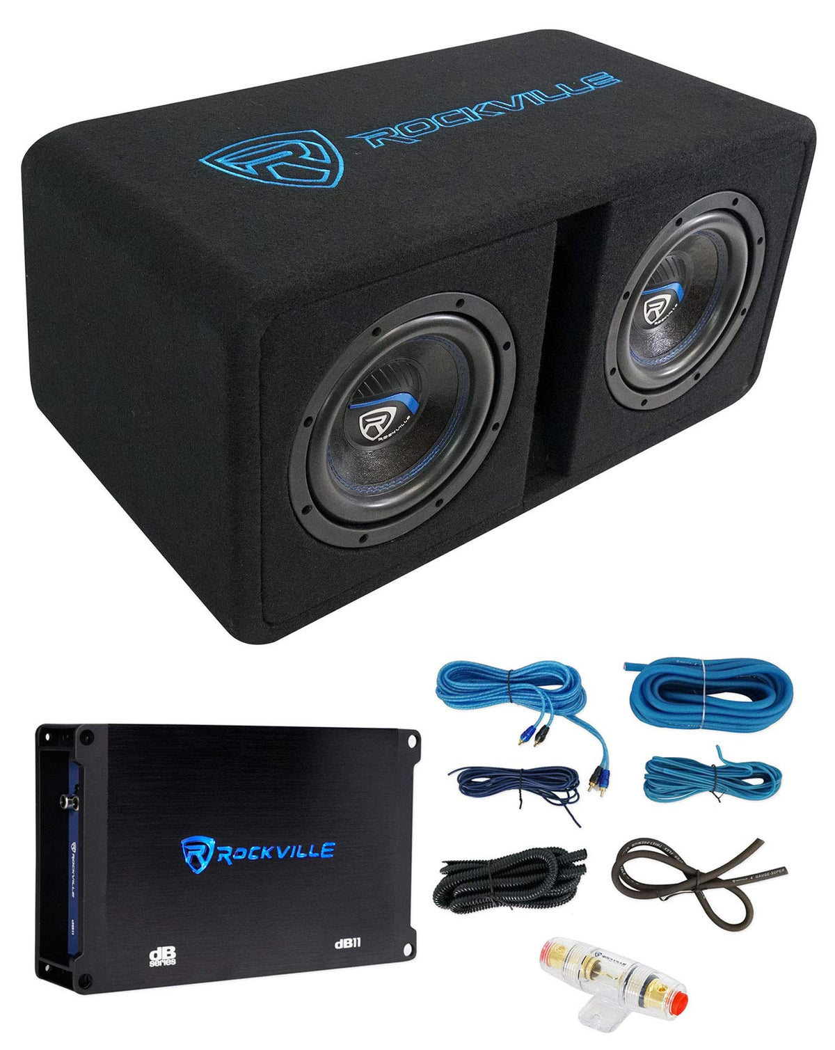 Dual 8" Loaded Car Subwoofer Enclosure with Amp H68356