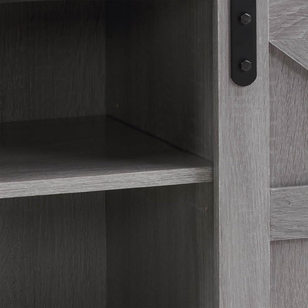 Grey Wood TV Stand with Sliding Barn Doors and 4 Drawers J30121