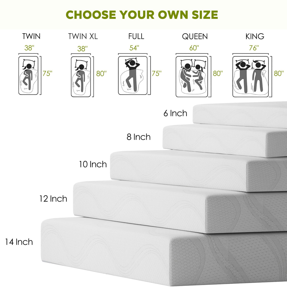 6 Inch Green Tea Gel Memory Foam Mattress F769