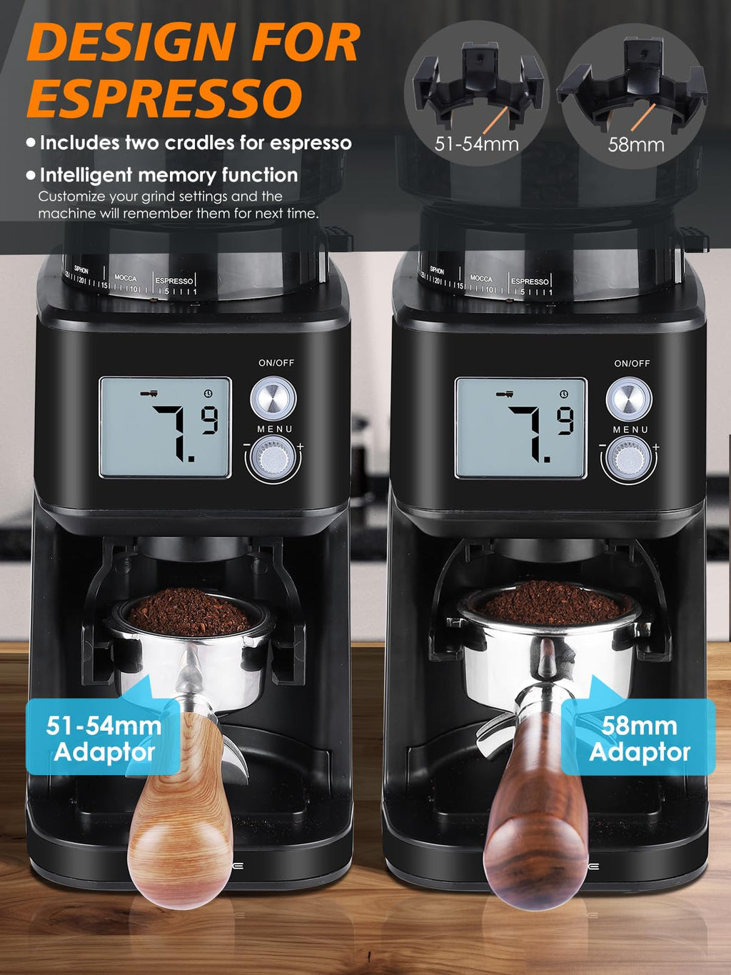 Conical Burr Espresso Coffee Grinder, 51 Settings, Stainless Steel K80694