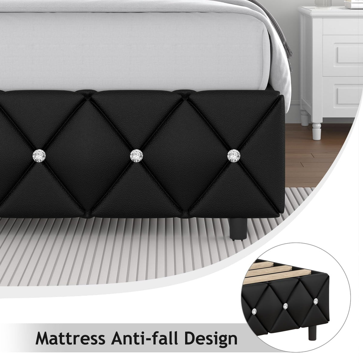Full Size Faux Leather Platform Bed with Diamond Headboard X5054