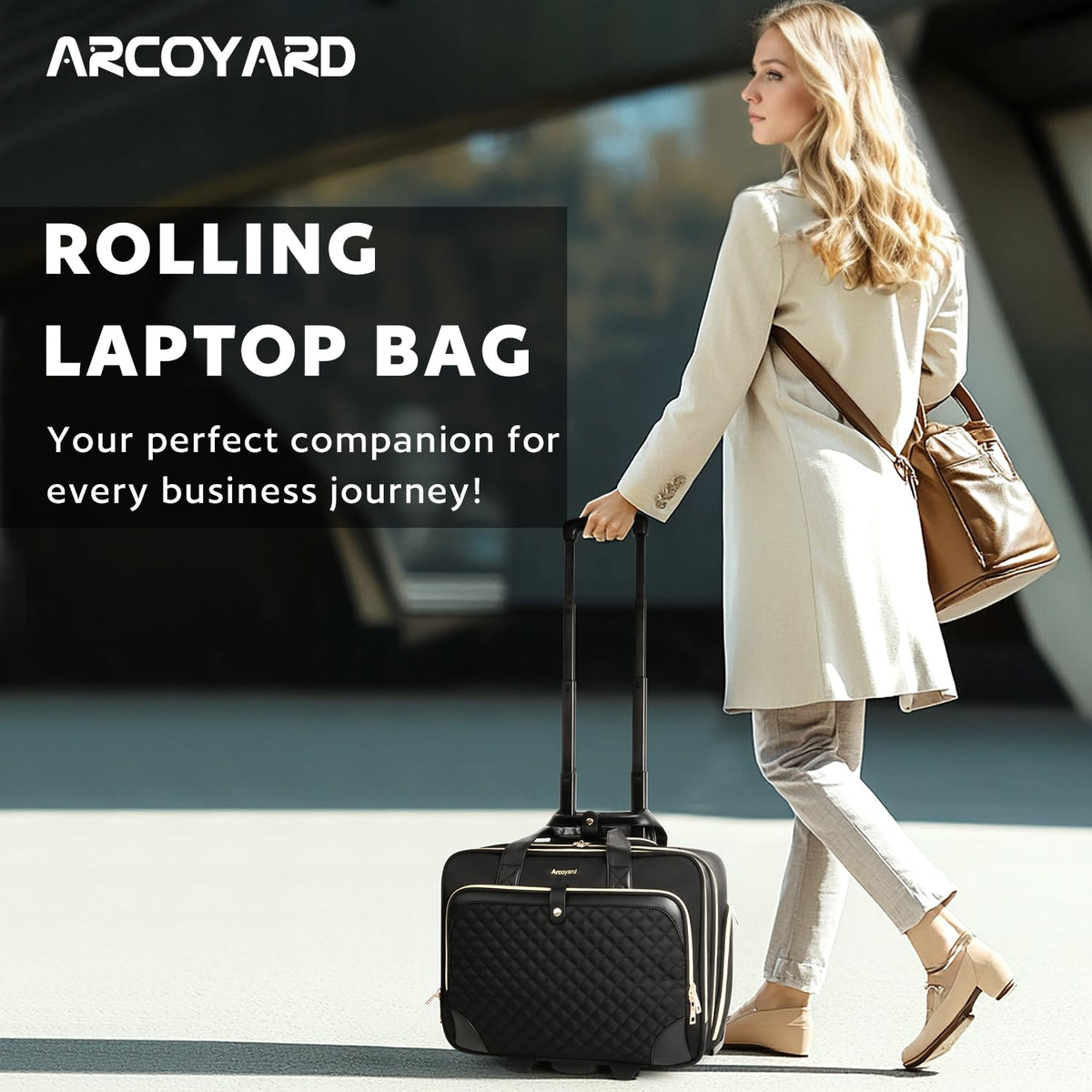 Rolling Laptop Bag with Wheels, 17 Inch Waterproof Black K348706
