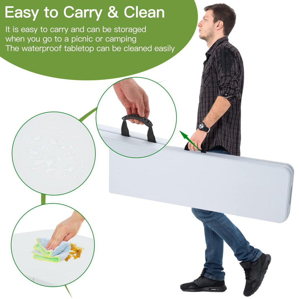 6FT White Plastic Folding Table with Carrying Handle S488