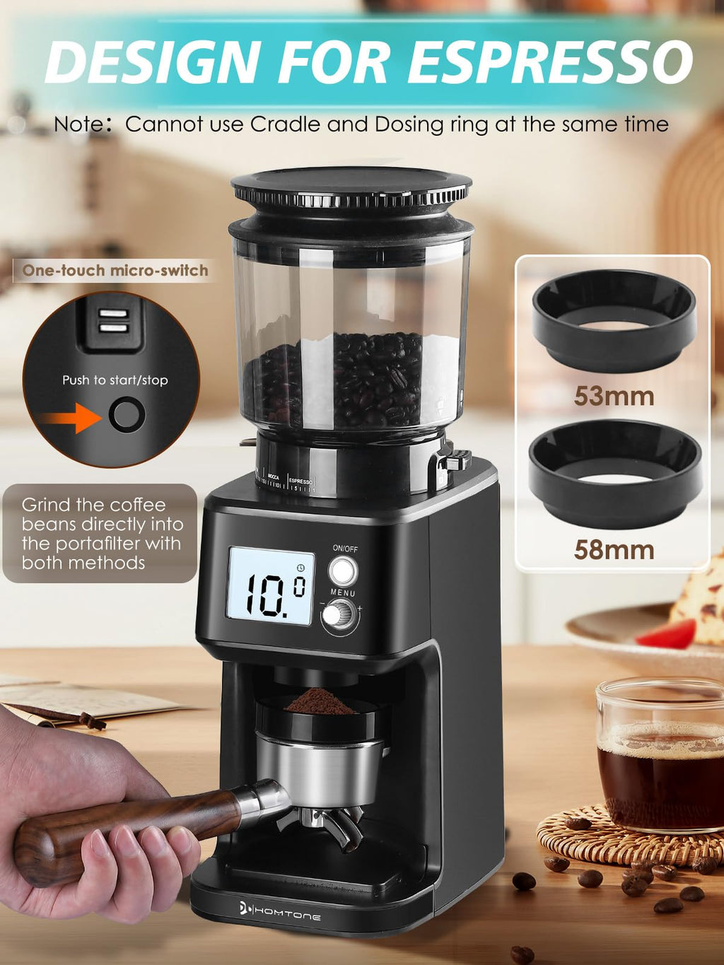 Conical Burr Espresso Coffee Grinder, 51 Settings, Stainless Steel K80694