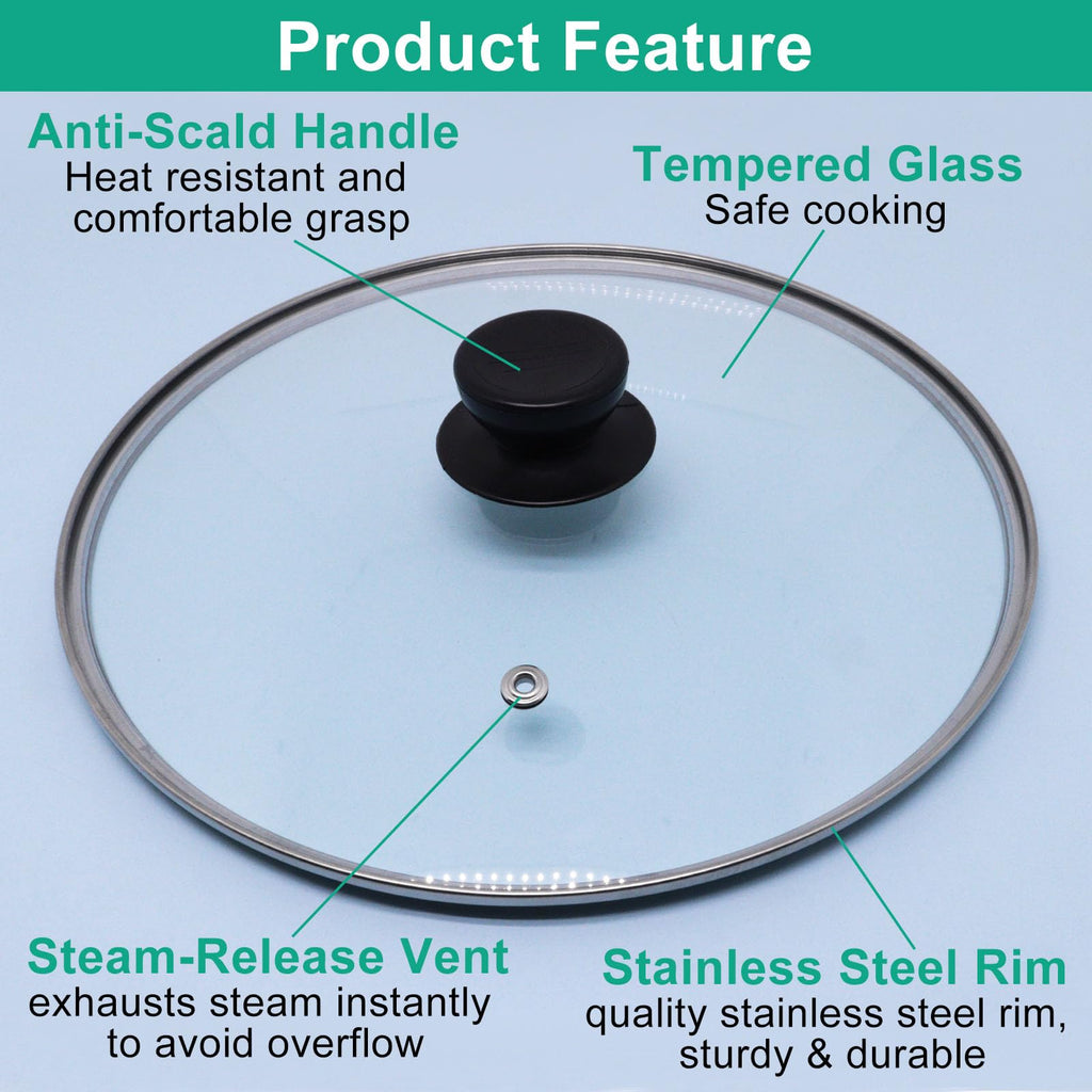 10 Inch Round Tempered Glass Pan Lid with Heat Resistant Handle Y371334