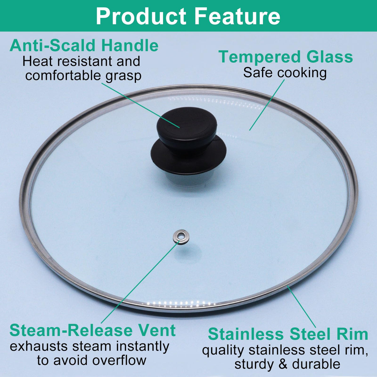10 Inch Round Tempered Glass Pan Lid with Heat Resistant Handle Y371334