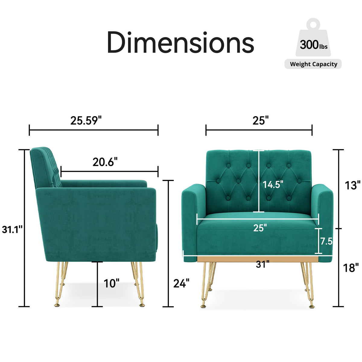 Oversized Velvet Tufted Accent Chair with Gold Legs Y338947