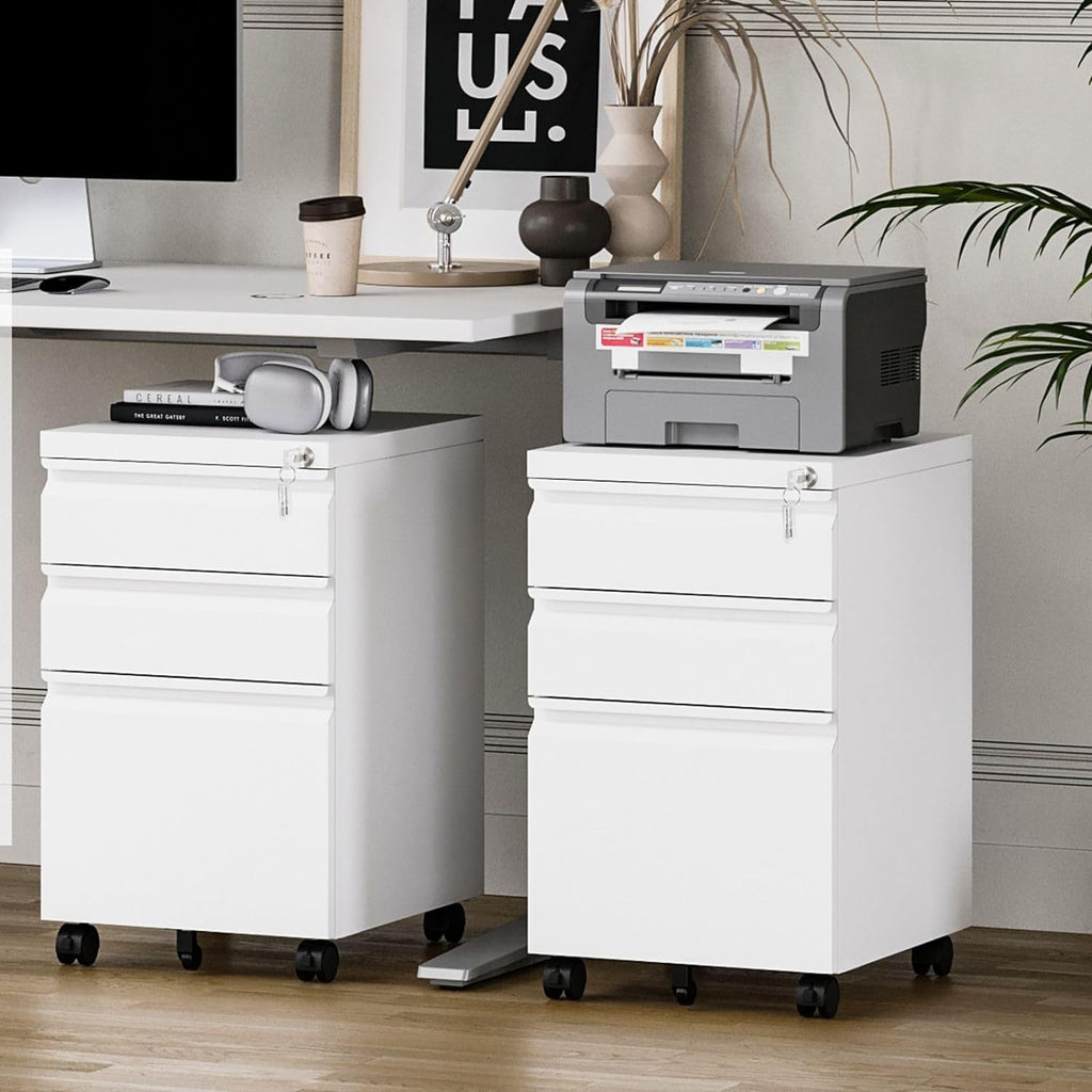 3 Drawer Locking File Cabinet Matte White T373
