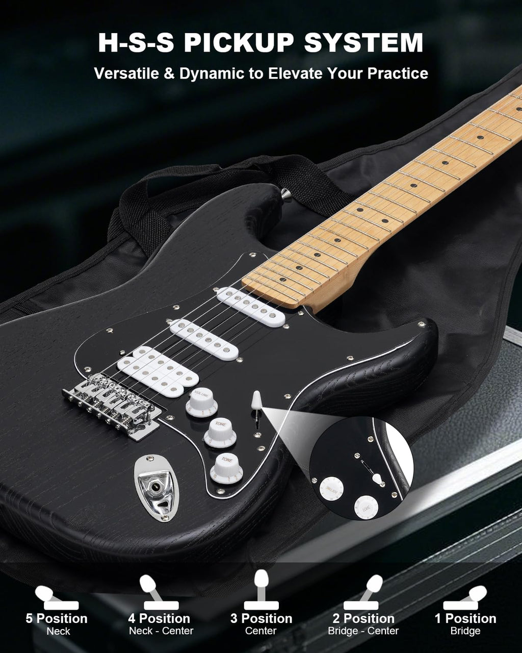 39" Beginner Electric Guitar Kit with Amp & HSS Pickups Black Q468