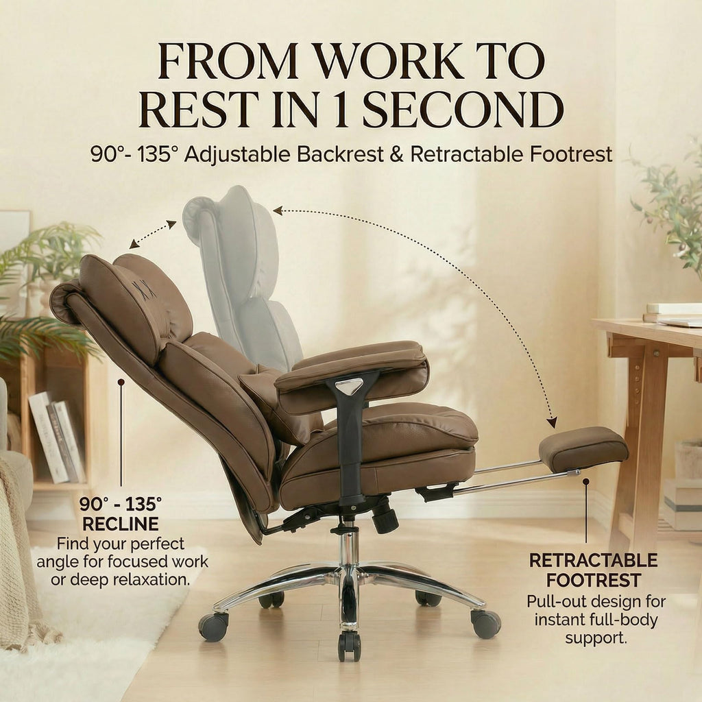 Big & Tall Desk Chair with Footrest Brown U13620