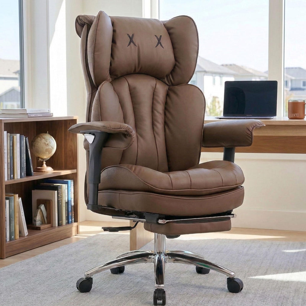 Big & Tall Desk Chair with Footrest Brown U13620
