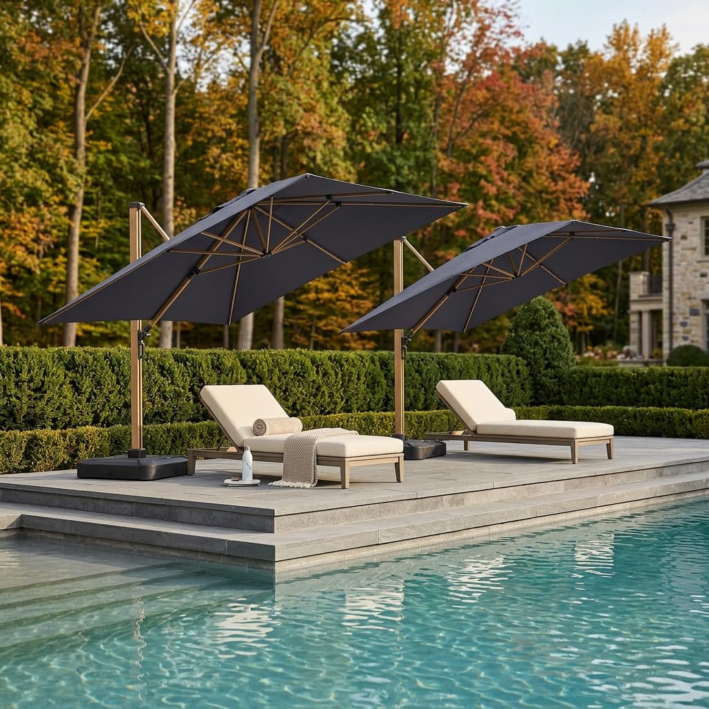 Navy Blue Wood Grain 9FT Square Patio Umbrella W4579