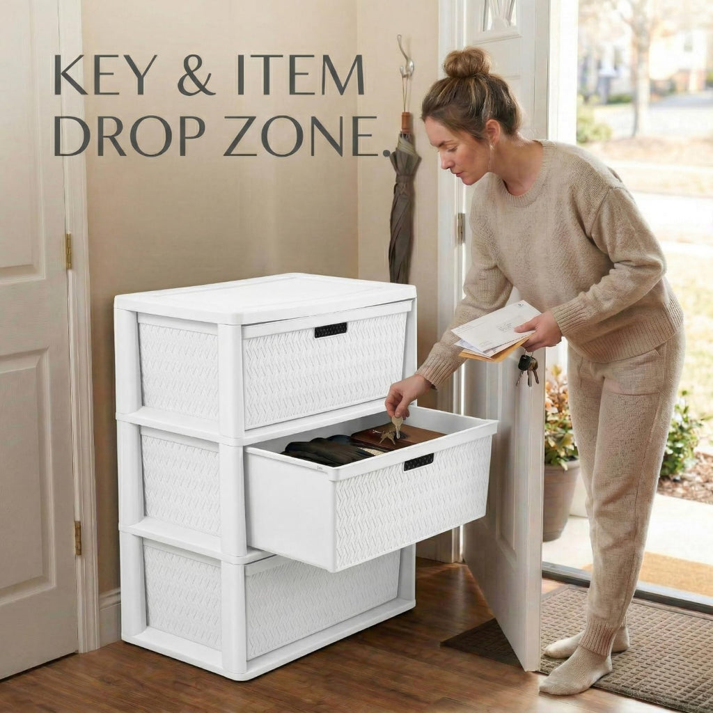 Opaque White 3-Drawer Plastic Storage Tower T97828