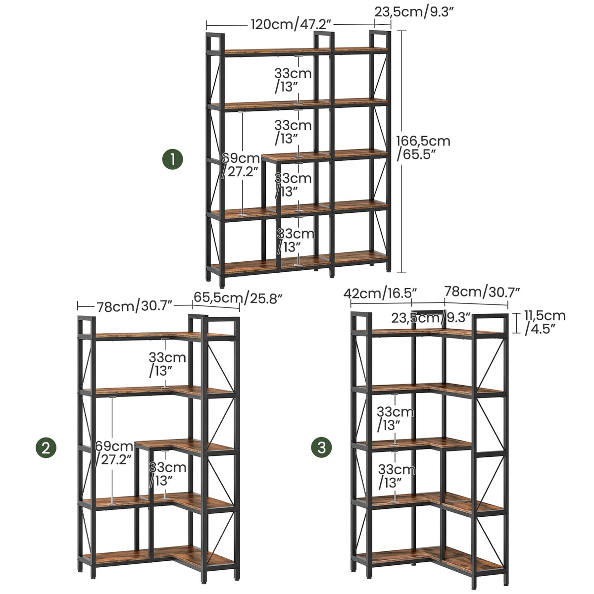 5-Tier L-Shaped Corner Bookshelf with Metal Frame N403363
