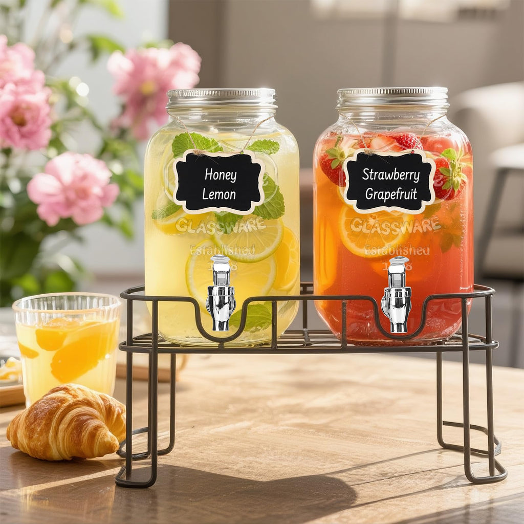 2 Pack 1 Gallon Glass Drink Dispensers with Ice Core O3355