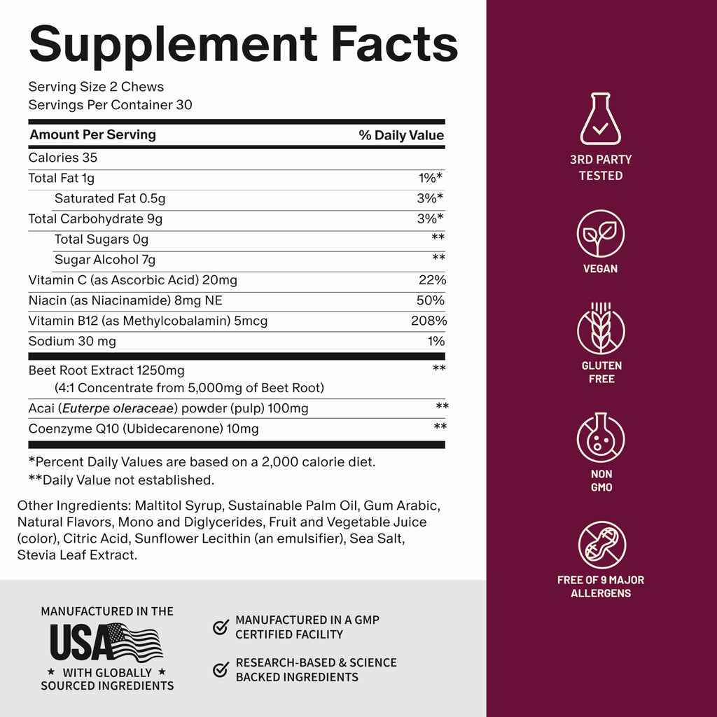 Beet Root Extract & CoQ10 Soft Chews, Mixed Berry, 60 Ct G3565