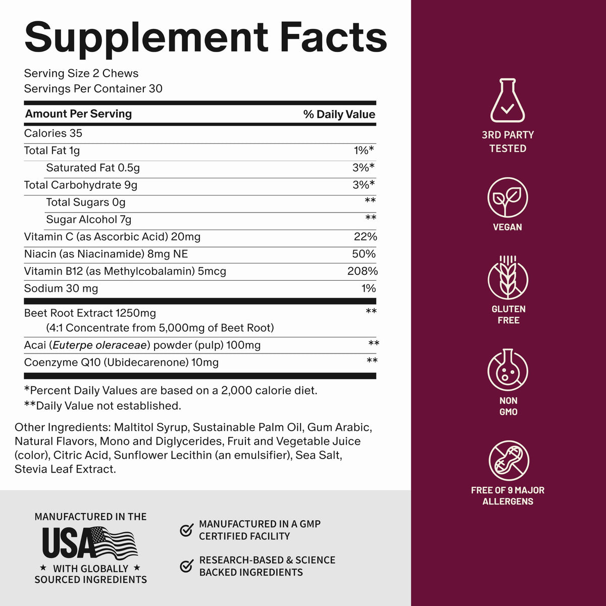 Beet Root Extract & CoQ10 Soft Chews, Mixed Berry, 60 Ct G3565