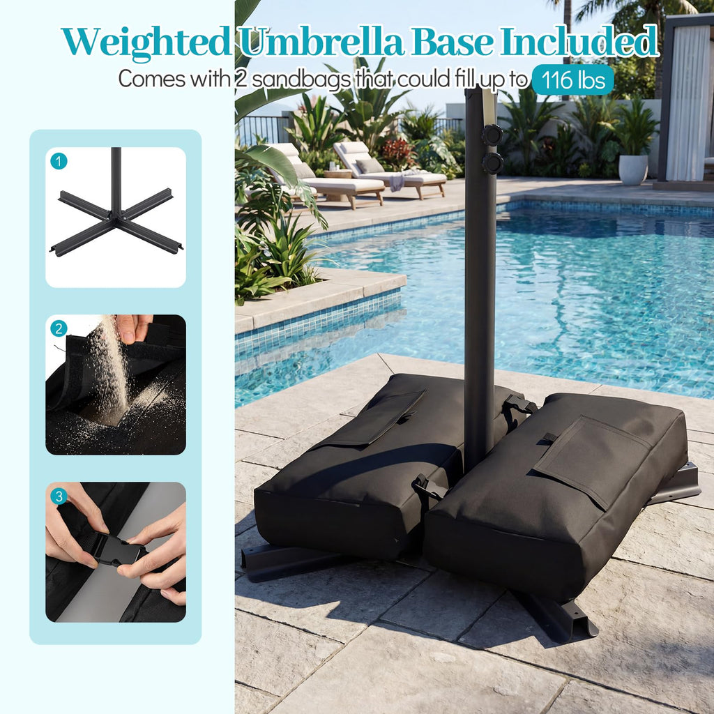 8x8 FT Square Offset Cantilever Patio Umbrella with Base H1406
