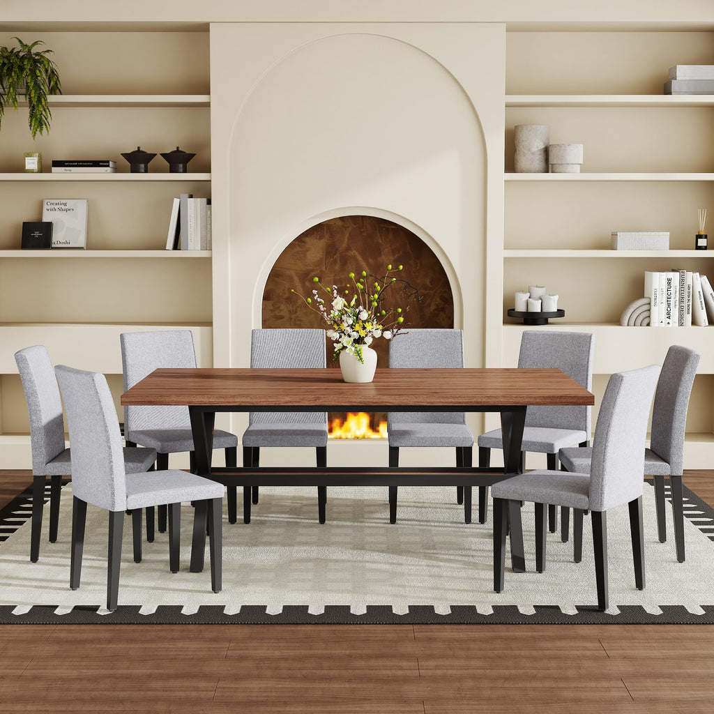 9 Piece Dining Table Set with Splicing Wood Top R127991