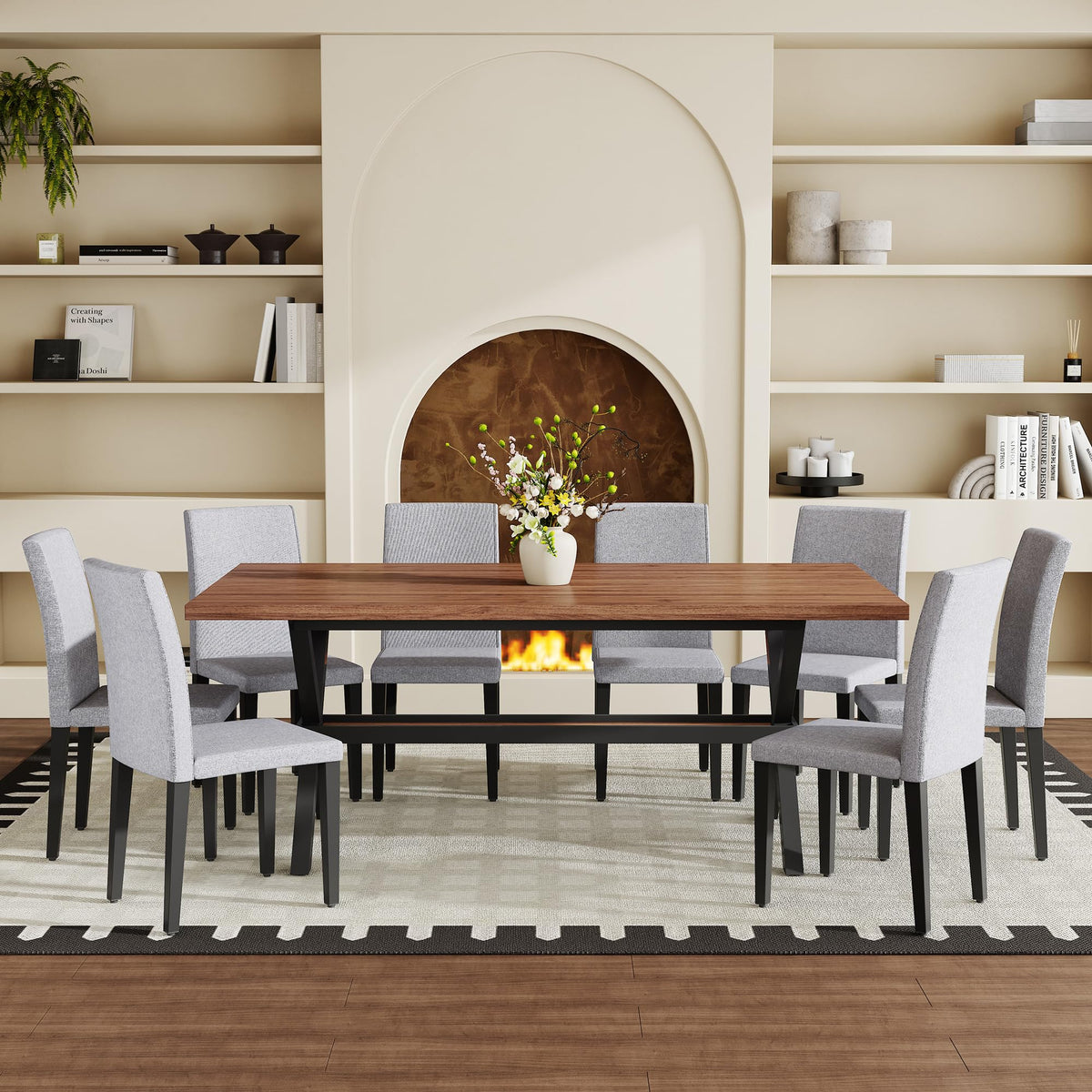 9 Piece Dining Table Set with Splicing Wood Top R127991