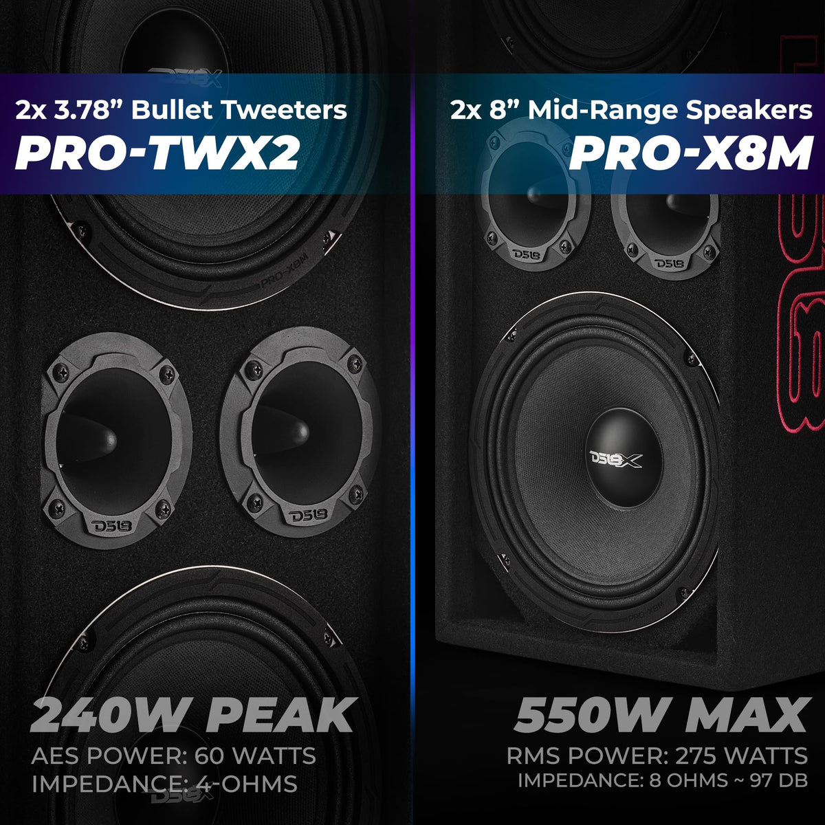 Ported Speaker Box with Dual 8" Mids, Tweeters & Amplifier Z78113