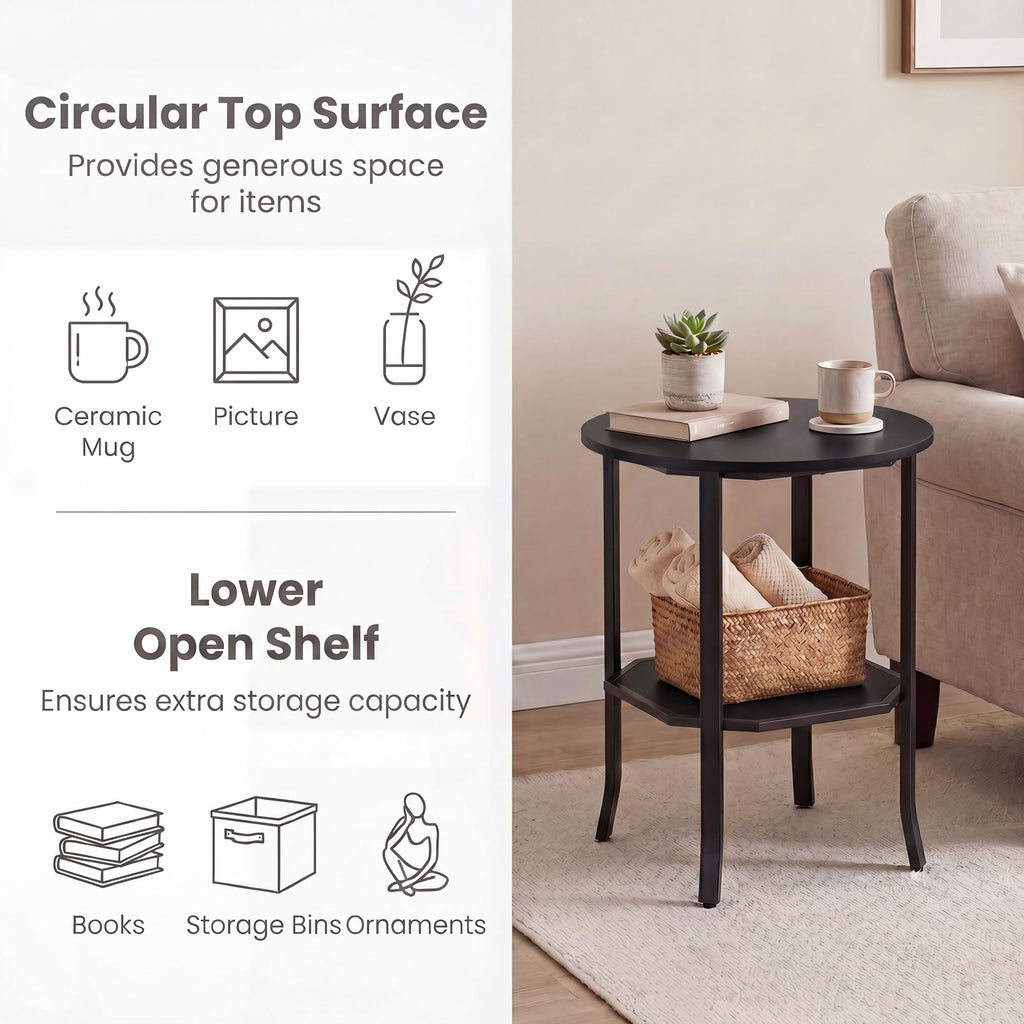 2-Tier Round Side End Table with Storage Shelf I51508