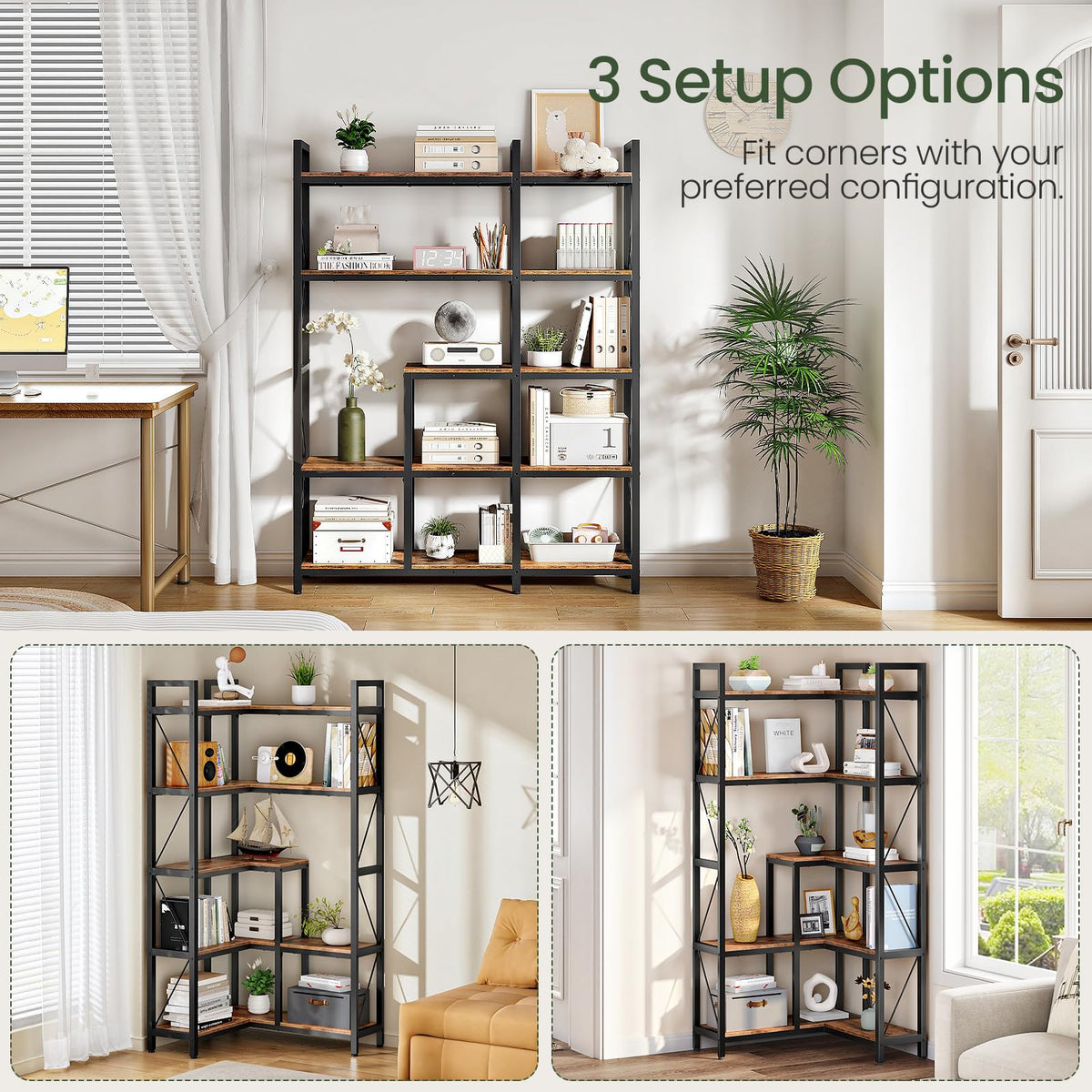 5-Tier L-Shaped Corner Bookshelf with Metal Frame N403363