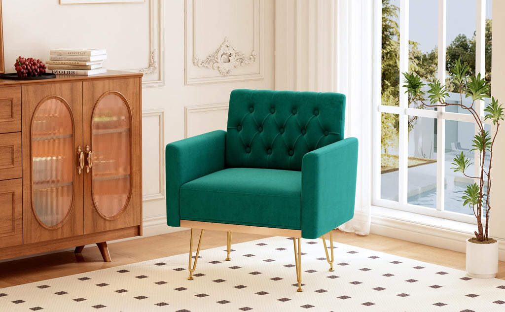 Oversized Velvet Tufted Accent Chair with Gold Legs Y338947