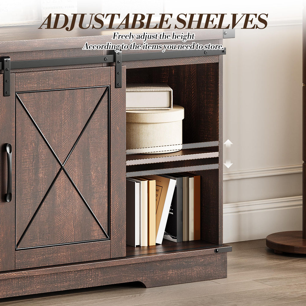 Farmhouse TV Stand with Sliding Barn Doors R69985
