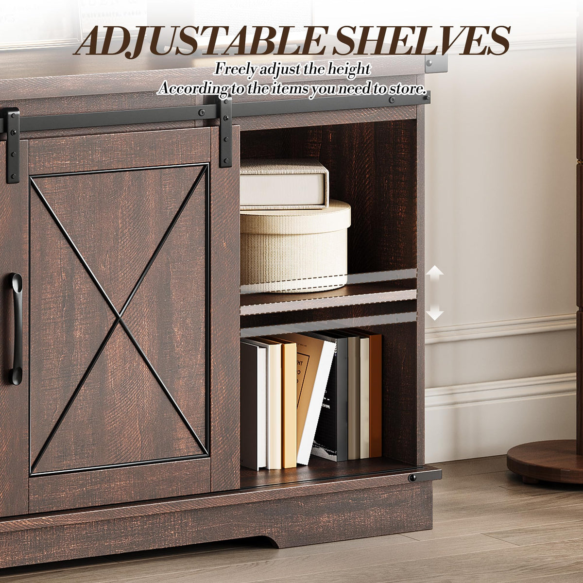 Farmhouse TV Stand with Sliding Barn Doors R69985