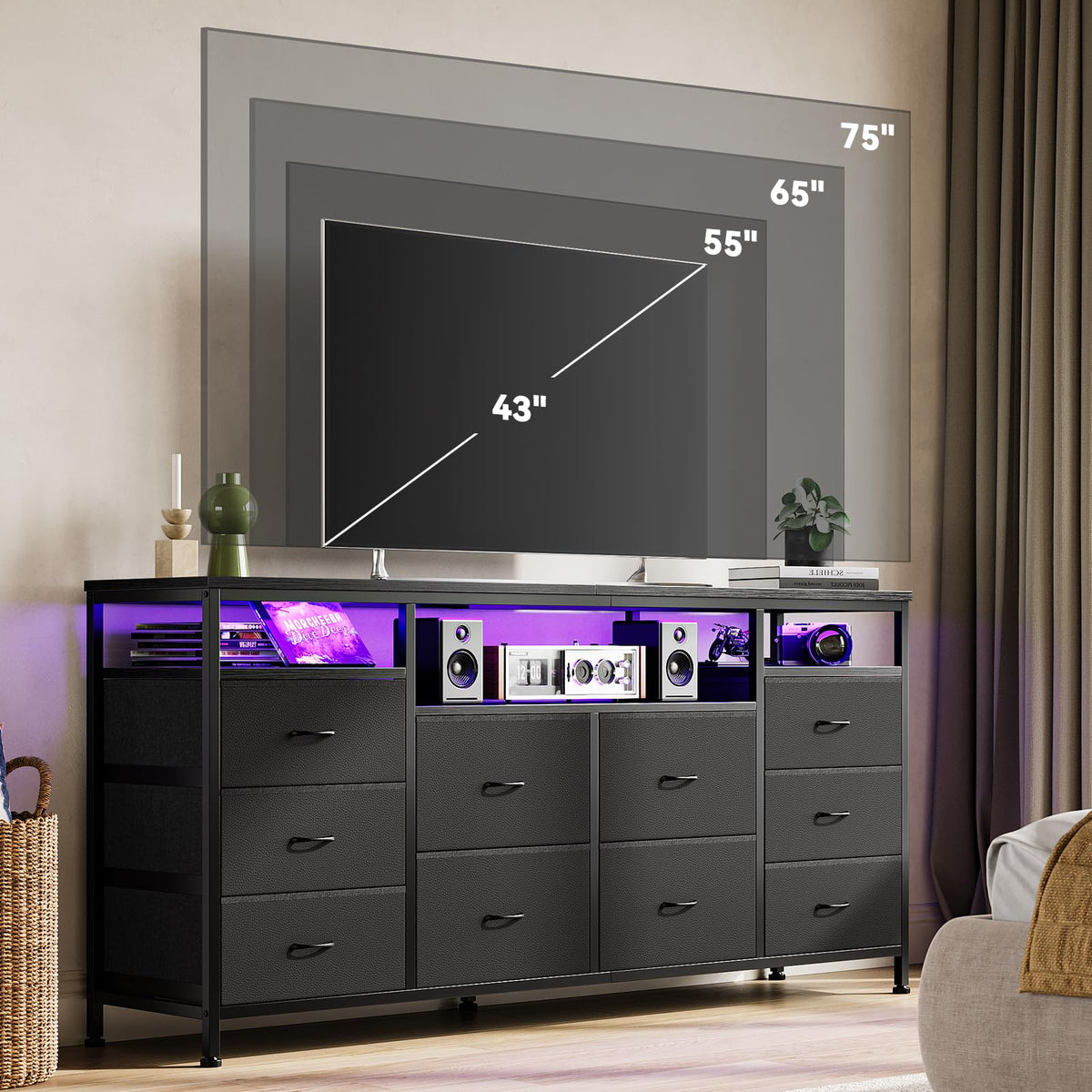 Black 10 Drawer Dresser TV Stand W921537