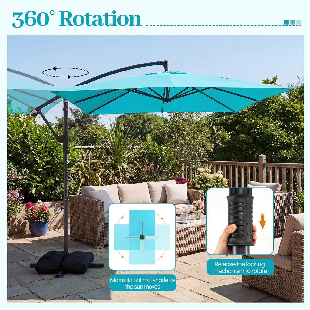 8x8 FT Square Offset Cantilever Patio Umbrella with Base H1406