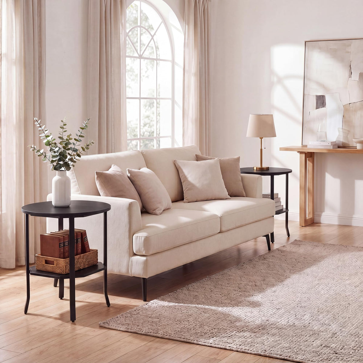 2-Tier Round Side End Table with Storage Shelf I51508